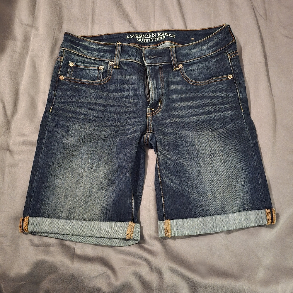 American Eagle Outfitters Dark Blue Low Rise " Skinny Bermuda" Jean Shorts